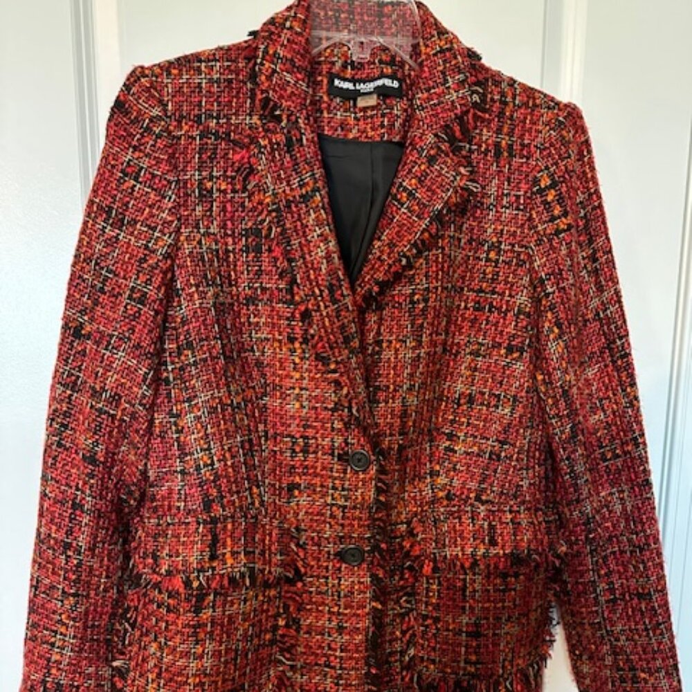 KARL LAGERFELD  FRINGE TRIM TWEED JACKET